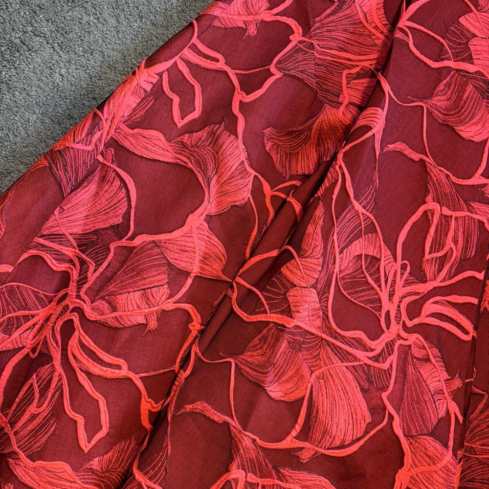 Amsale New Italian Fluorescent Floral Jacquard Gown In Coral Black Size 14 - Picture 16 of 16